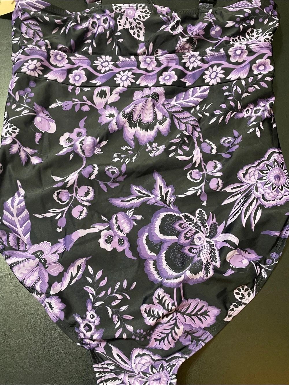 BloomChic Black &  Purple Floral V-Neck Swimsuit NWT Sz. 14/16 very pretty